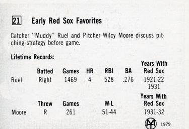 1979 Early Red Sox Favorites #21 Muddy Ruel / Wilcy Moore Back