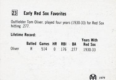 1979 Early Red Sox Favorites #23 Tom Oliver Back