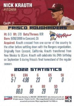2023 Choice Frisco RoughRiders #14 Nick Krauth Back