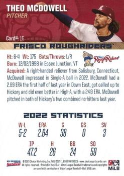2023 Choice Frisco RoughRiders #16 Theo McDowell Back