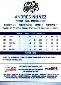 2023 Choice Omaha Storm Chasers #NNO Andres Nunez Back