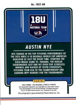 2023 Panini USA Baseball Stars & Stripes - 18U National Team Signatures 2 #18U2-AN Austin Nye Back