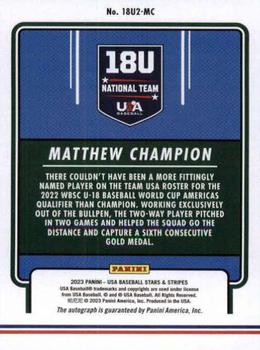 2023 Panini USA Baseball Stars & Stripes - 18U National Team Signatures 2 #18U2-MC Matthew Champion Back