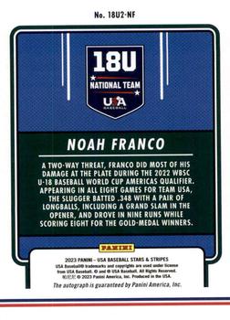 2023 Panini USA Baseball Stars & Stripes - 18U National Team Signatures 2 #18U2-NF Noah Franco Back