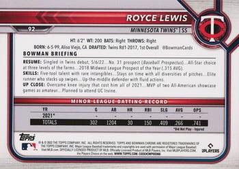 2022 Bowman Chrome X #92 Royce Lewis Back