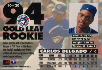 1994 Leaf - Gold Leaf Rookies #10 Carlos Delgado Back
