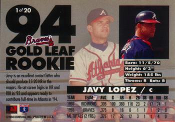 1994 Leaf - Gold Leaf Rookies #1 Javy Lopez Back