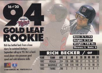 1994 Leaf - Gold Leaf Rookies #16 Rich Becker Back