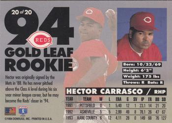 1994 Leaf - Gold Leaf Rookies #20 Hector Carrasco Back