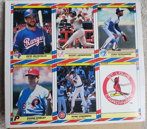 1988 Fleer SuperStars - Box Bottom Panel #C-1 / C-2 / C-3 / C-4 / C-5 / C-6 Pete Incaviglia / Rickey Henderson / Tony Fernandez / Shane Rawley / Ryne Sandberg / St. Louis Cardinals Logo Front