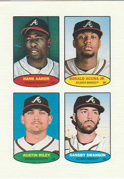 2023 Topps Heritage - 1974 Topps Stamps #74BS-17 / 74BS-18 / 74BS-19 / 74BS-20 Hank Aaron  / Ronald Acuña Jr.  / Austin Riley  / Dansby Swanson Front