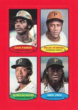 2023 Topps Heritage - 1974 Topps Stamps Red #74BS-33 / 74BS-34 / 74BS-35 / 74BS-36 Dave Parker  / Willie Stargell  / Ke'Bryan Hayes  / Oneil Cruz Front