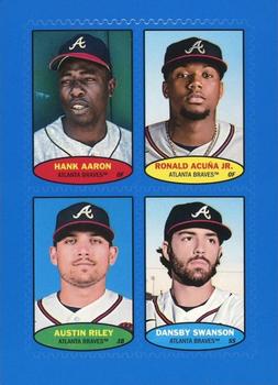 2023 Topps Heritage - 1974 Topps Stamps Blue #74BS-17 / 74BS-18 / 74BS-19 / 74BS-20 Hank Aaron  / Ronald Acuña Jr.  / Austin Riley  / Dansby Swanson Front