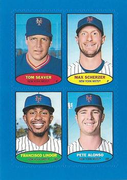 2023 Topps Heritage - 1974 Topps Stamps Blue #74BS-69 / 74BS-70 / 74BS-71 / 74BS-72 Tom Seaver  / Max Scherzer  / Francisco Lindor  / Pete Alonso Front