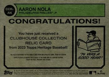 2023 Topps Heritage - Clubhouse Collection Relics #CCR-AN Aaron Nola Back