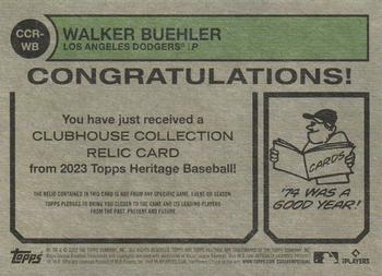 2023 Topps Heritage - Clubhouse Collection Relics #CCR-WB Walker Buehler Back