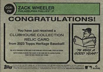 2023 Topps Heritage - Clubhouse Collection Relics #CCR-ZW Zack Wheeler Back