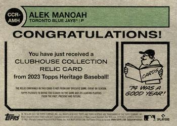 2023 Topps Heritage - Clubhouse Collection Relics Gold #CCR-AMH Alek Manoah Back