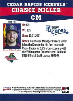 2023 Choice Cedar Rapids Kernels #41 Chance Miller Back