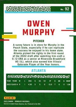 2023 Donruss - Yellow #92 Owen Murphy Back