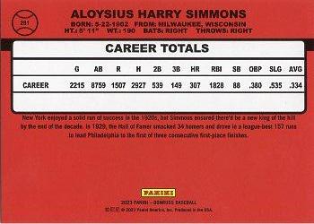 2023 Donruss - Career Stat Line #281 Al Simmons Back