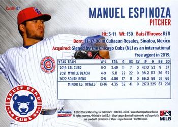 2023 Choice South Bend Cubs #07 Manuel Espinoza Back