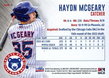 2023 Choice South Bend Cubs #16 Haydn McGeary Back