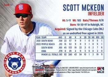 2023 Choice South Bend Cubs #17 Scott McKeon Back