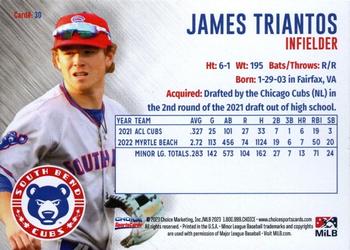2023 Choice South Bend Cubs #30 James Triantos Back