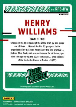 2023 Donruss - Optic Rated Prospects Signatures #RPS-HW Henry Williams Back