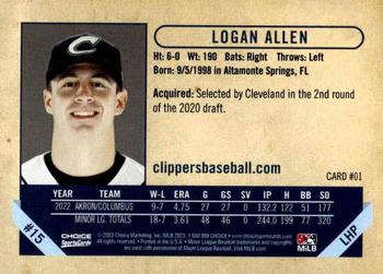 2023 Choice Columbus Clippers #01 Logan Allen Back