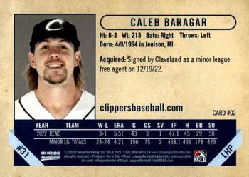 2023 Choice Columbus Clippers #02 Caleb Baragar Back