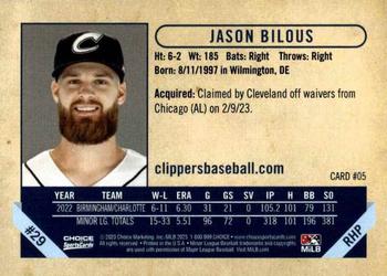 2023 Choice Columbus Clippers #05 Jason Bilous Back