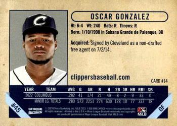 2023 Choice Columbus Clippers #14 Oscar Gonzalez Back