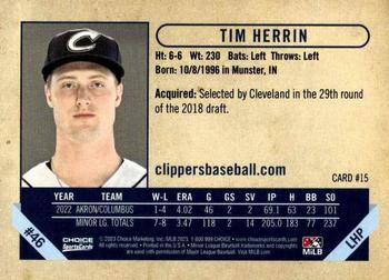 2023 Choice Columbus Clippers #15 Tim Herrin Back