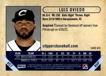 2023 Choice Columbus Clippers #20 Luis Oviedo Back