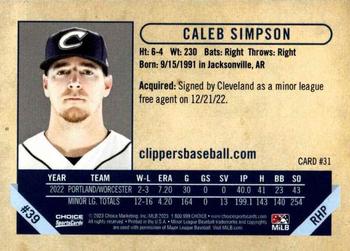 2023 Choice Columbus Clippers #31 Caleb Simpson Back