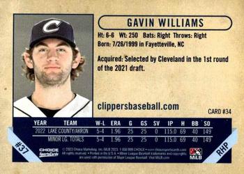 2023 Choice Columbus Clippers #34 Gavin Williams Back