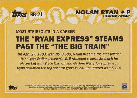 2023 Topps - 1988 Topps Record Breakers Oversized Box Toppers #RB-21 Nolan Ryan Back