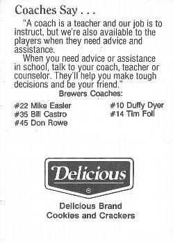 1992 Milwaukee Brewers Police - Marinette Area Crime Prevention Program #NNO Tim Foli / Mike Easler / Bill Castro / Don Rowe / Duffy Dyer Back