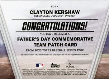 2023 Topps - Father's Day Commemorative Team Patches #FD-CK Clayton Kershaw Back