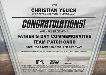 2023 Topps - Father's Day Commemorative Team Patches #FD-CY Christian Yelich Back