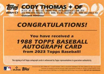 2023 Topps - 1988 Topps Baseball 35th Anniversary Autographs (Series Two) #88BA-CT Cody Thomas Back