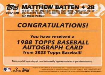 2023 Topps - 1988 Topps Baseball 35th Anniversary Autographs (Series Two) #88BA-MB Matthew Batten Back