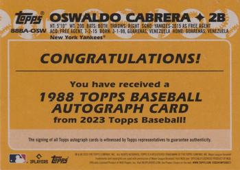 2023 Topps - 1988 Topps Baseball 35th Anniversary Autographs (Series Two) #88BA-OSW Oswaldo Cabrera Back