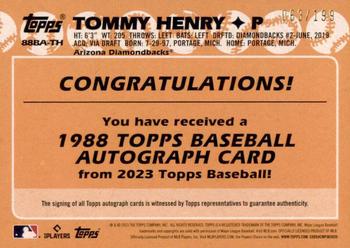 2023 Topps - 1988 Topps Baseball 35th Anniversary Autographs Black (Series Two) #88BA-TH Tommy Henry Back
