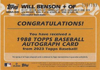 2023 Topps - 1988 Topps Baseball 35th Anniversary Autographs Black (Series Two) #88BA-WB Will Benson Back