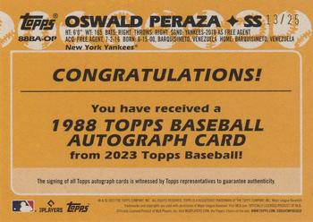 2023 Topps - 1988 Topps Baseball 35th Anniversary Autographs Red (Series Two) #88BA-OP Oswald Peraza Back