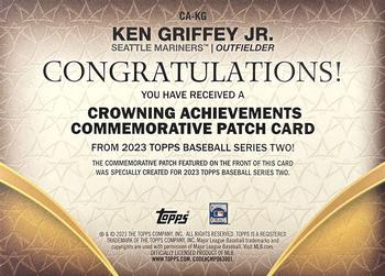 2023 Topps - Crowning Achievements Commemorative Patch #CA-KG Ken Griffey Jr. Back