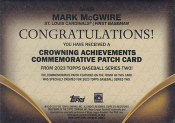 2023 Topps - Crowning Achievements Commemorative Patch #CA-MM Mark McGwire Back